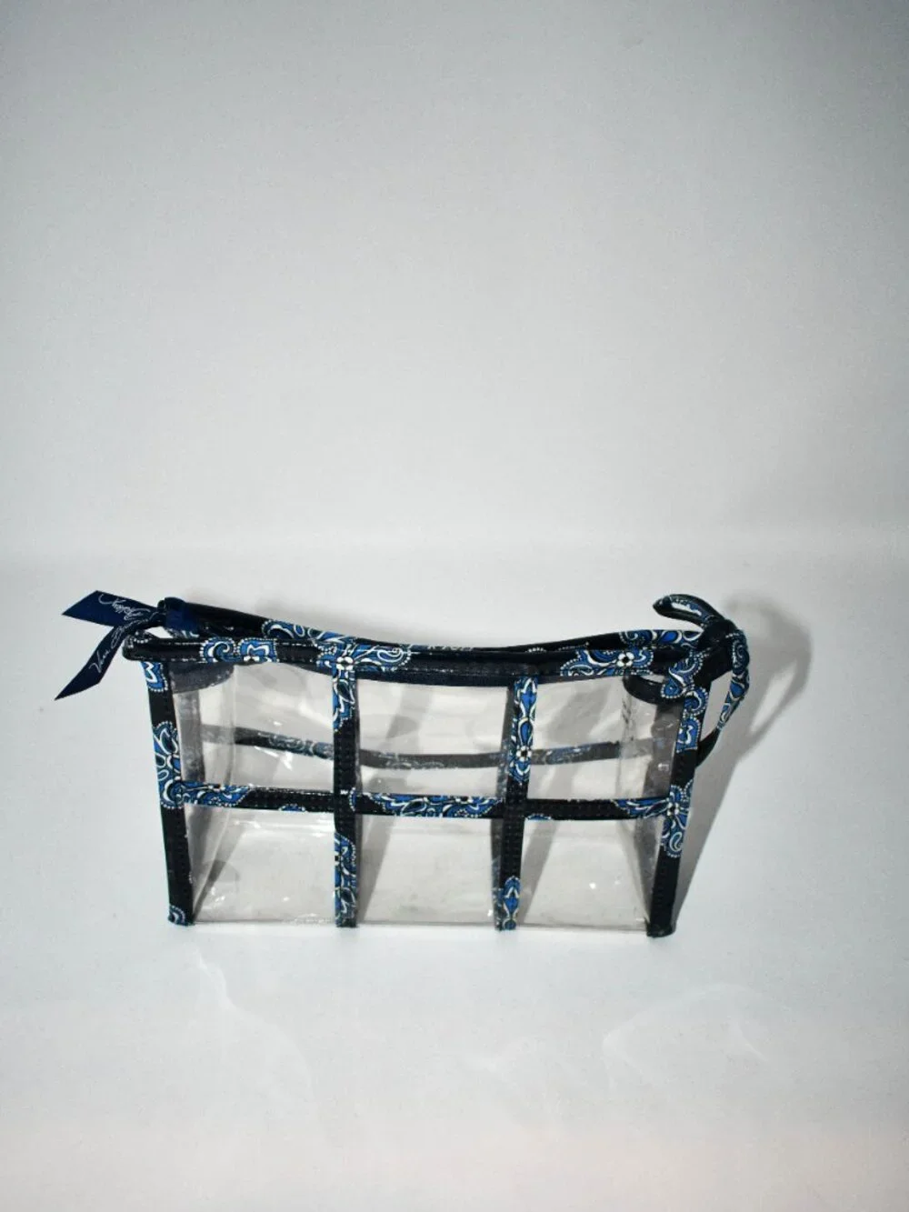 Vera Bradley Clear Cosmetic Organizer Bag Blue Paisley Travel Makeup Case Great